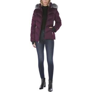 NWT Nautica Women's Midweight Puffer Jacket with Faux Fur Trim, Purple Tulip-S L